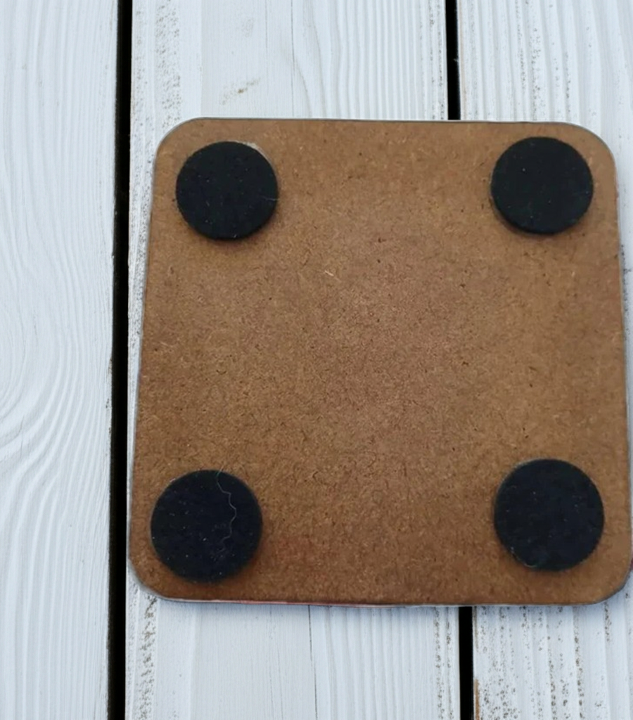 20 Square, Black Wood Coasters, anti-skid feet. Any Text, Font. (Business or Personal).