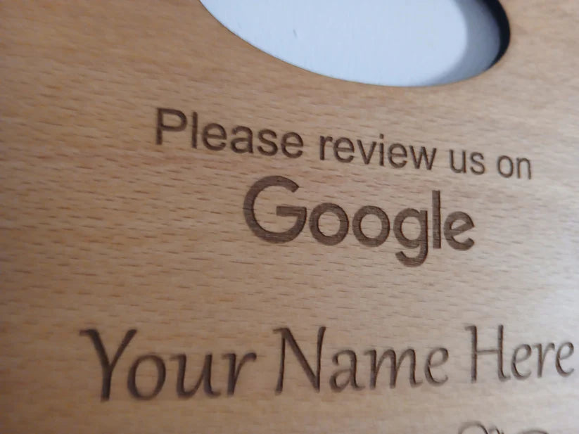 Handheld Tap to Review Sign, great for takeaways, busy coffee bars, trades people etc