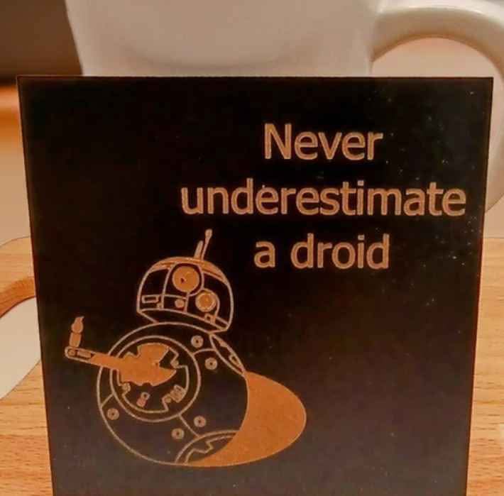 Set of 5 Star Wars Characters and Quotes, Wood Drink Coaster with Bumper Feet