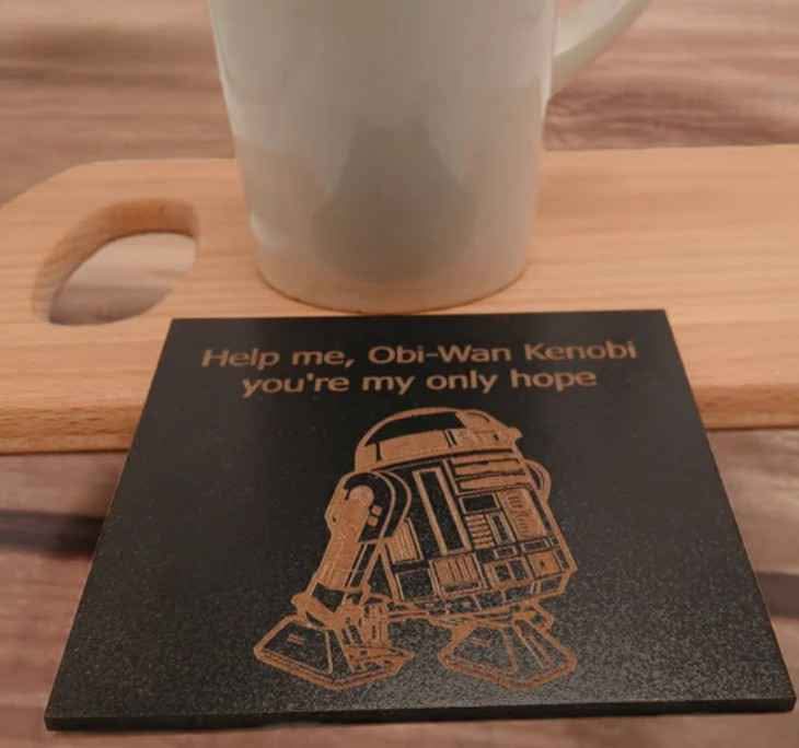 Set of 5 Star Wars Characters and Quotes, Wood Drink Coaster with Bumper Feet