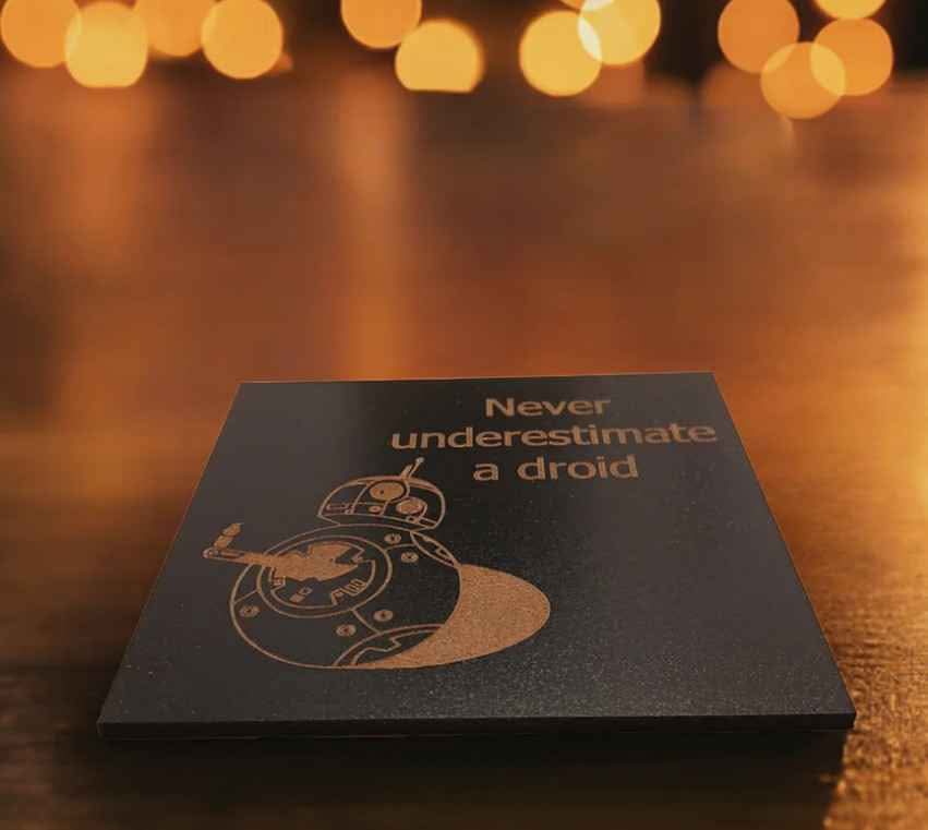 Set of 5 Star Wars Characters and Quotes, Wood Drink Coaster with Bumper Feet