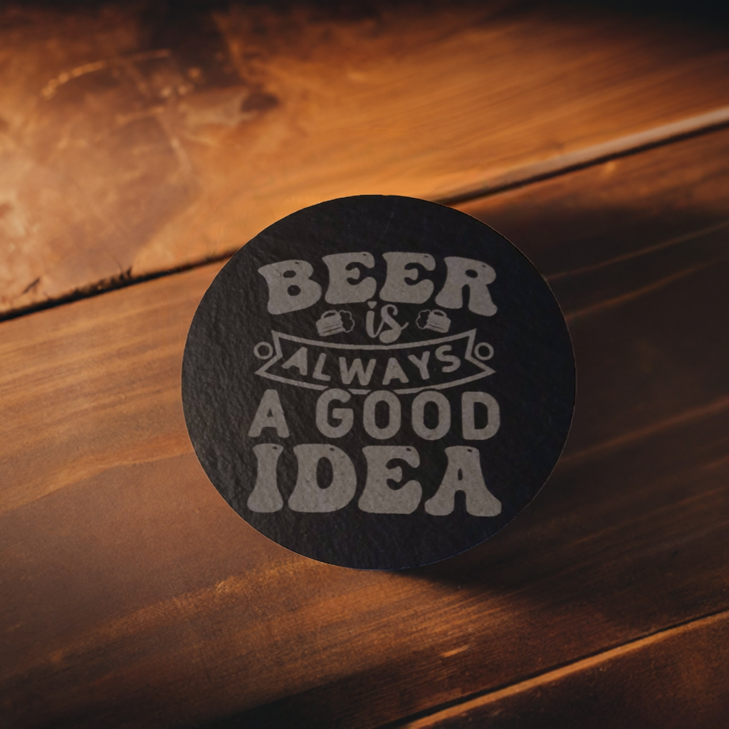 6 Drink Themed Chunky, Round, Slate Coasters with Bumper Feet.