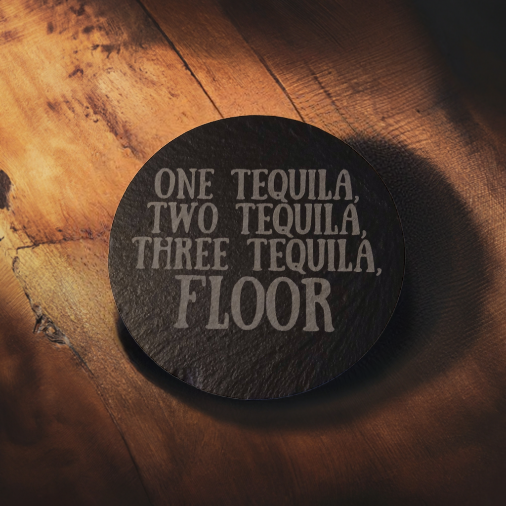 6 Drink Themed Chunky, Round, Slate Coasters with Bumper Feet.