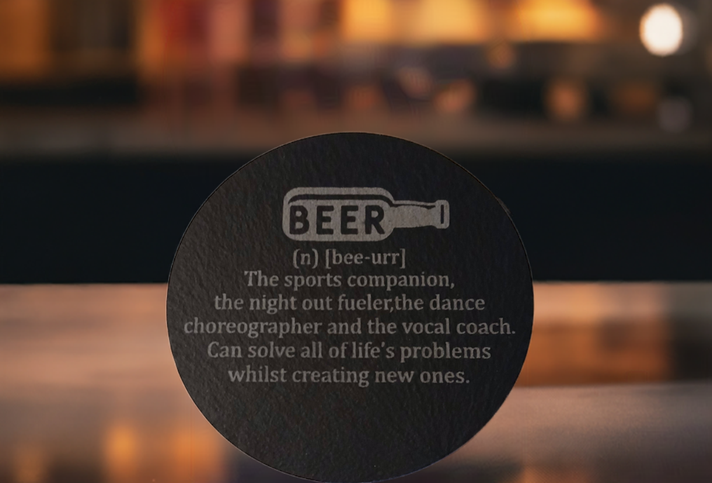 6 Drink Themed Chunky, Round, Slate Coasters with Bumper Feet.