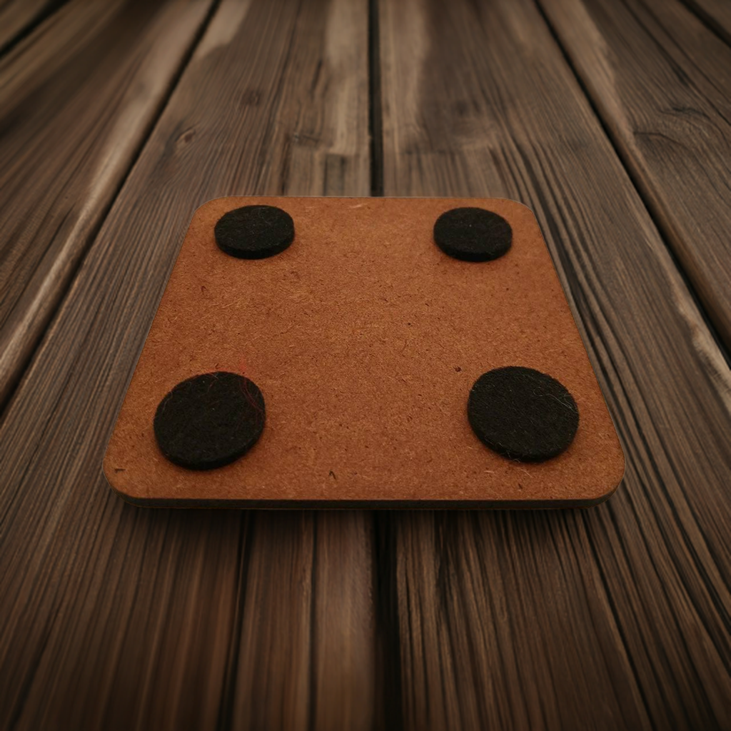 Set of 6, Square Wooden Coasters. Floral and Wings Collection. (3 Designs), with bumper feet.