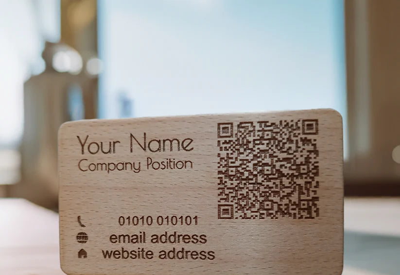 Steamed Beech Business Card for Customisation. Non-Treated Wood, Credit Card Size and 4mm thick with QR code, any font.
