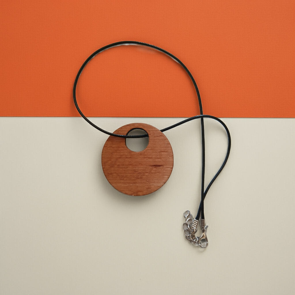 Beautiful Wood Mandala Pattern Engraved Pendant with waxed necklace. Pendant measures 50mm diameter