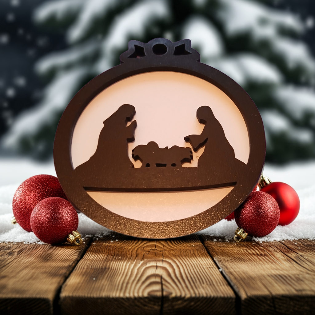 Set of 4, Black and White Wood Christmas Baubles, 95mm x 85xx x 0.5mm.