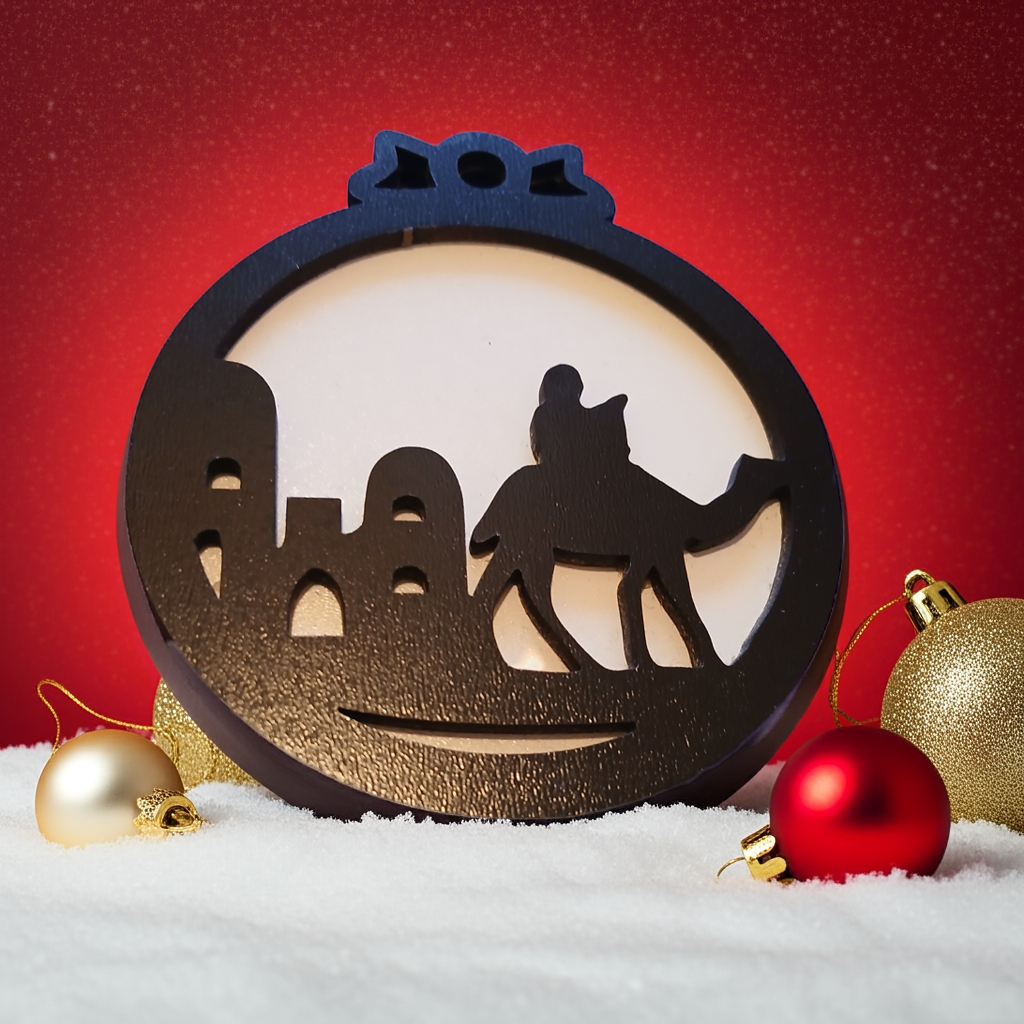 Set of 4, Black and White Wood Christmas Baubles, 95mm x 85xx x 0.5mm.