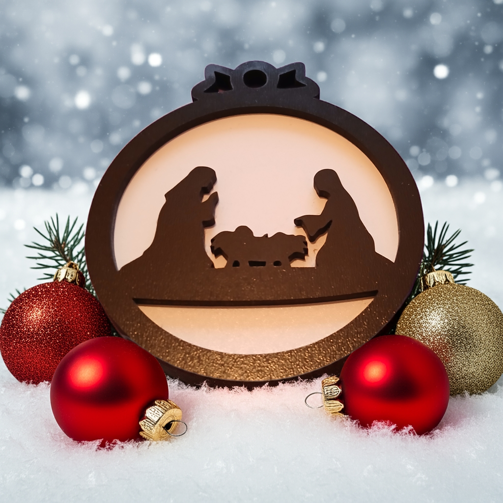 Set of 4, Black and White Wood Christmas Baubles, 95mm x 85xx x 0.5mm.