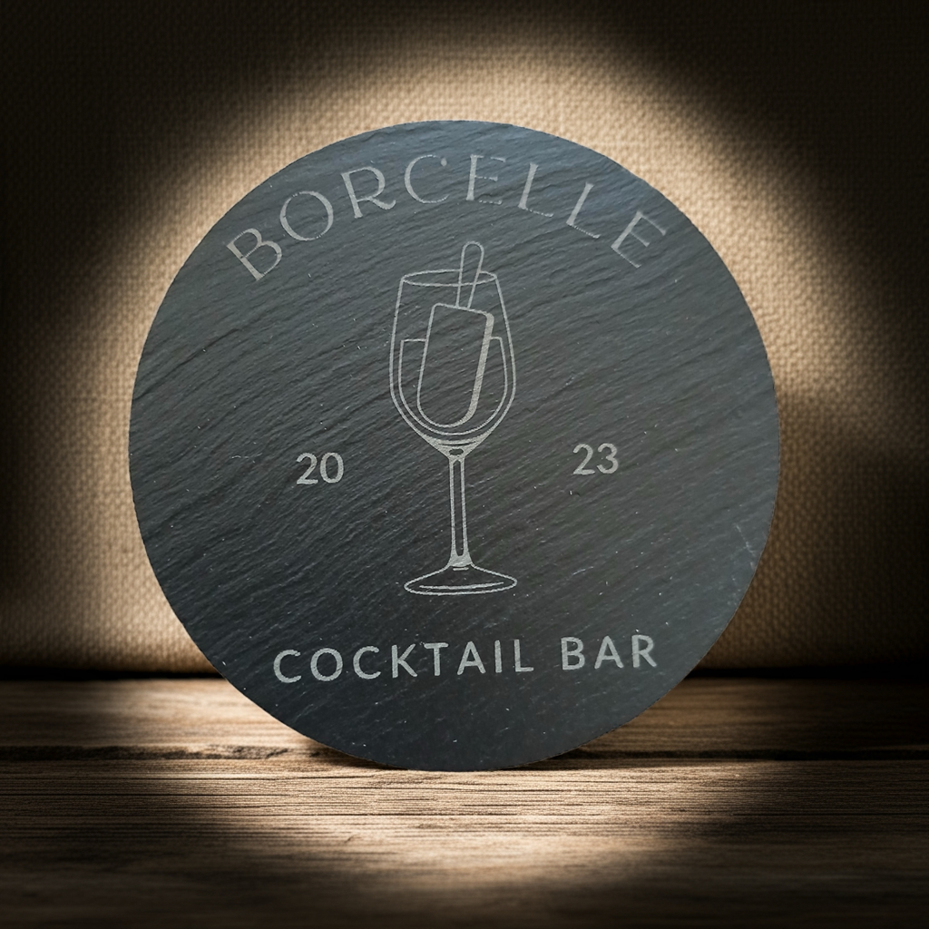 Bulk / Trade, Round or Square Chunky UK sourced, Slate Coaster. 100mm diameter or 100mm x 100mm, with anti-skid feet.