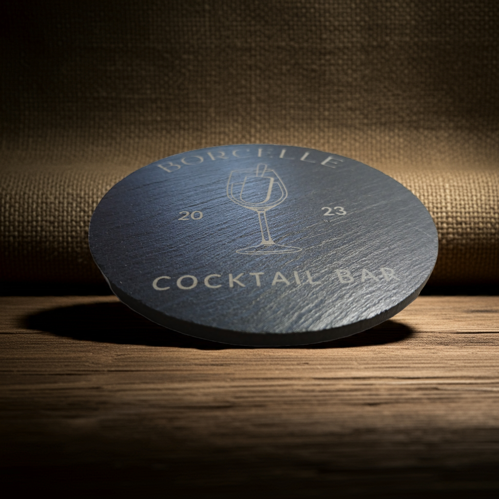 Bulk / Trade, Round or Square Chunky UK sourced, Slate Coaster. 100mm diameter or 100mm x 100mm, with anti-skid feet.