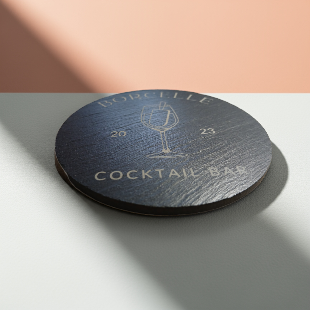 Bulk / Trade, Round or Square Chunky UK sourced, Slate Coaster. 100mm diameter or 100mm x 100mm, with anti-skid feet.
