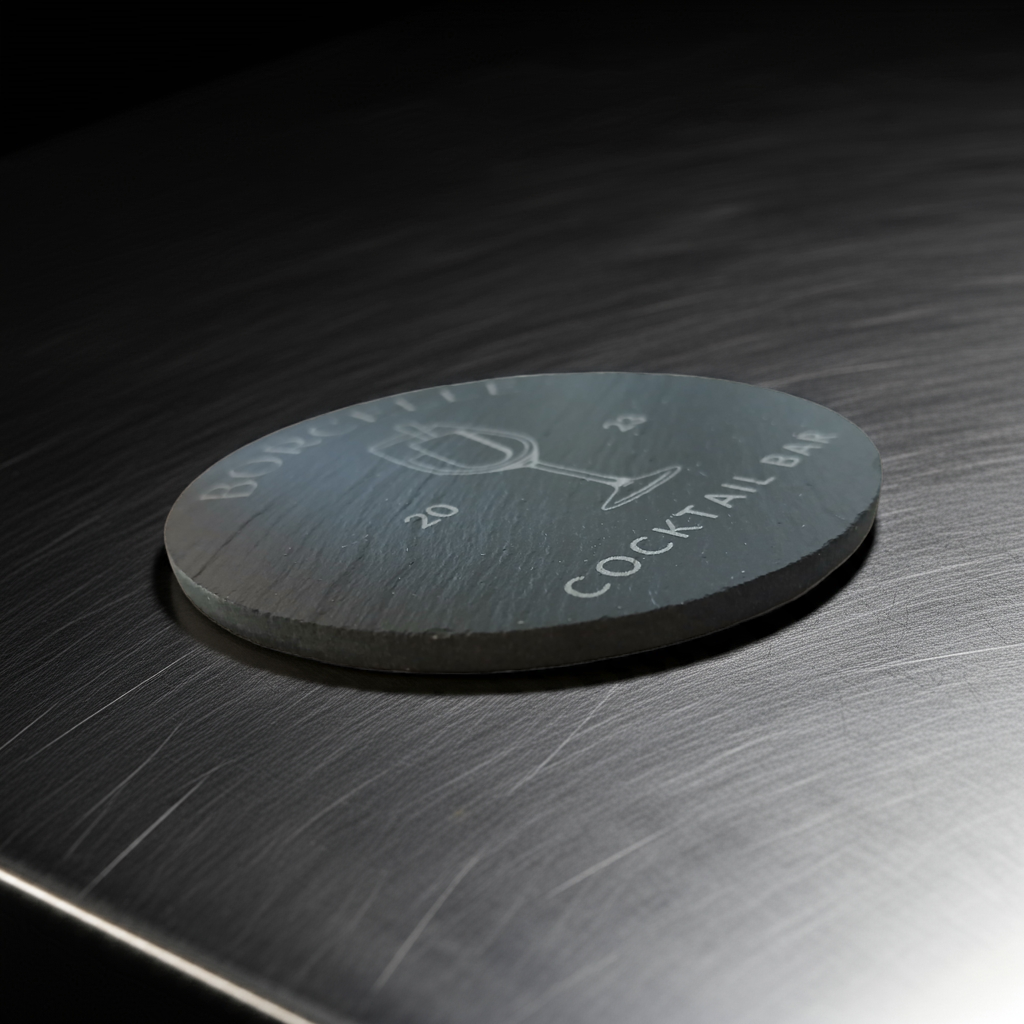 Bulk / Trade, Round or Square Chunky UK sourced, Slate Coaster. 100mm diameter or 100mm x 100mm, with anti-skid feet.