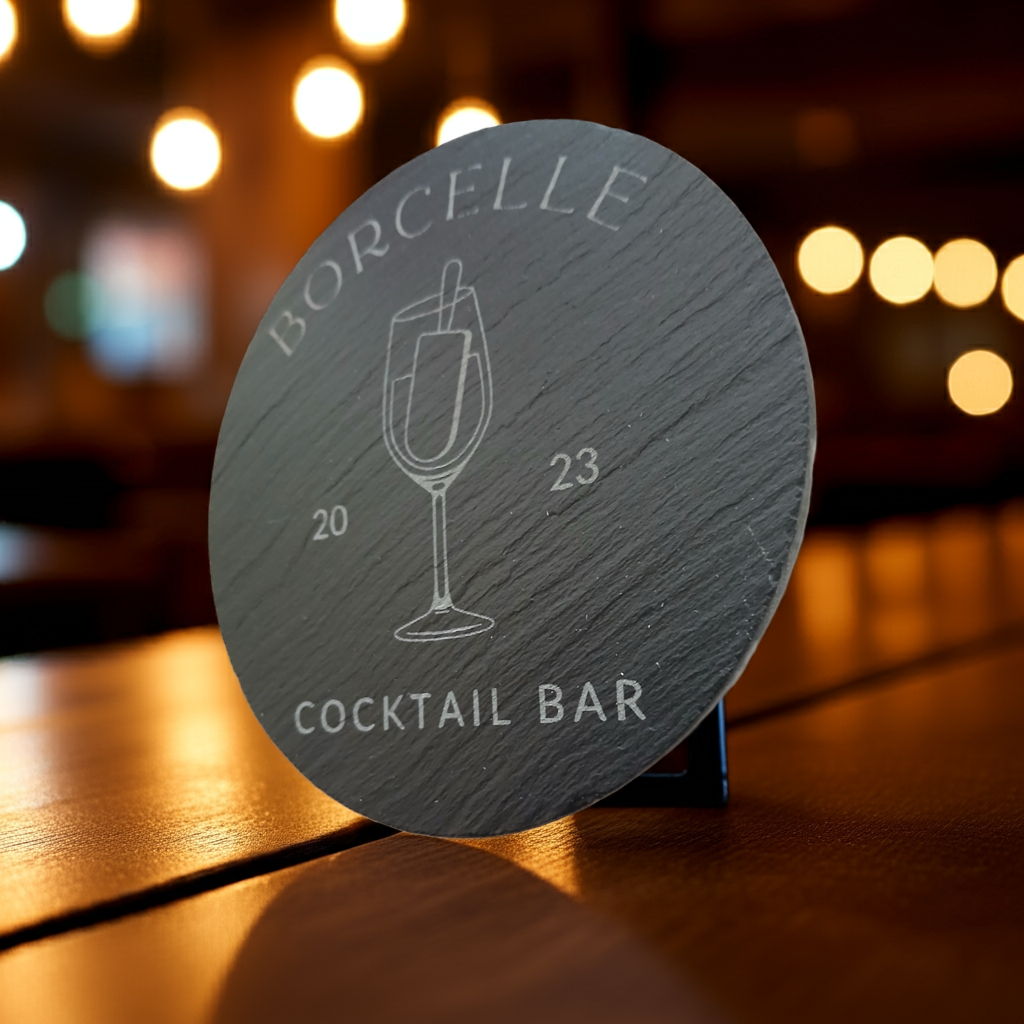 Bulk / Trade, Round or Square Chunky UK sourced, Slate Coaster. 100mm diameter or 100mm x 100mm, with anti-skid feet.