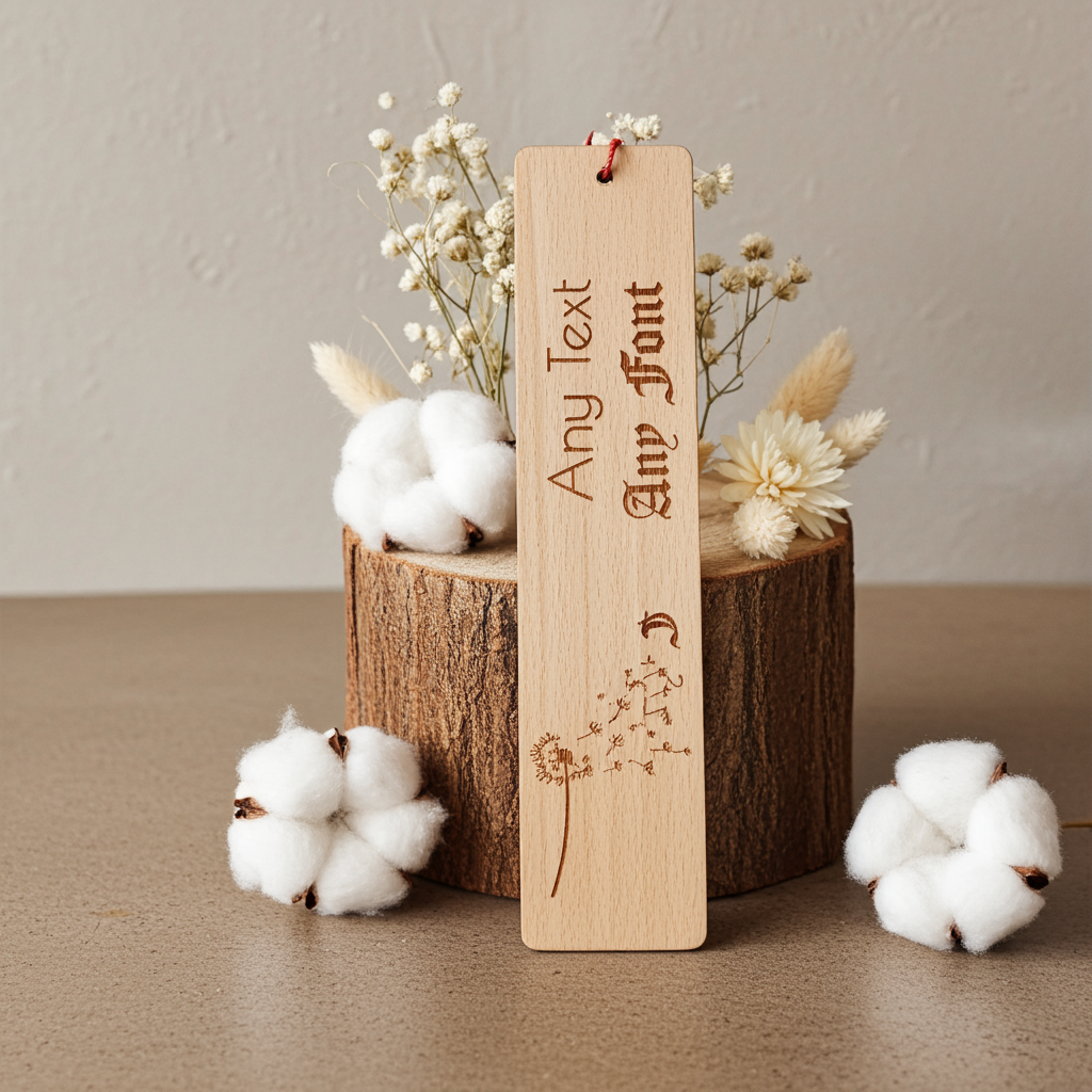 Dandelion bookmark Flower engraved wooden book mark with tassel. Personalise with any text and font.
