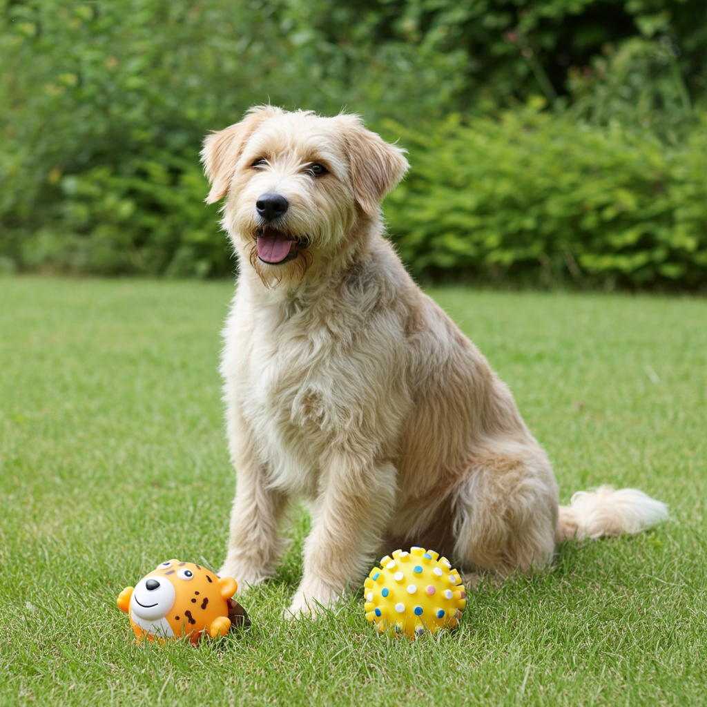 Dog Toy Set. Medium to Large Dogs. Squeaky Cheetah toy and Yellow Ball with Hedgehog Ridges.