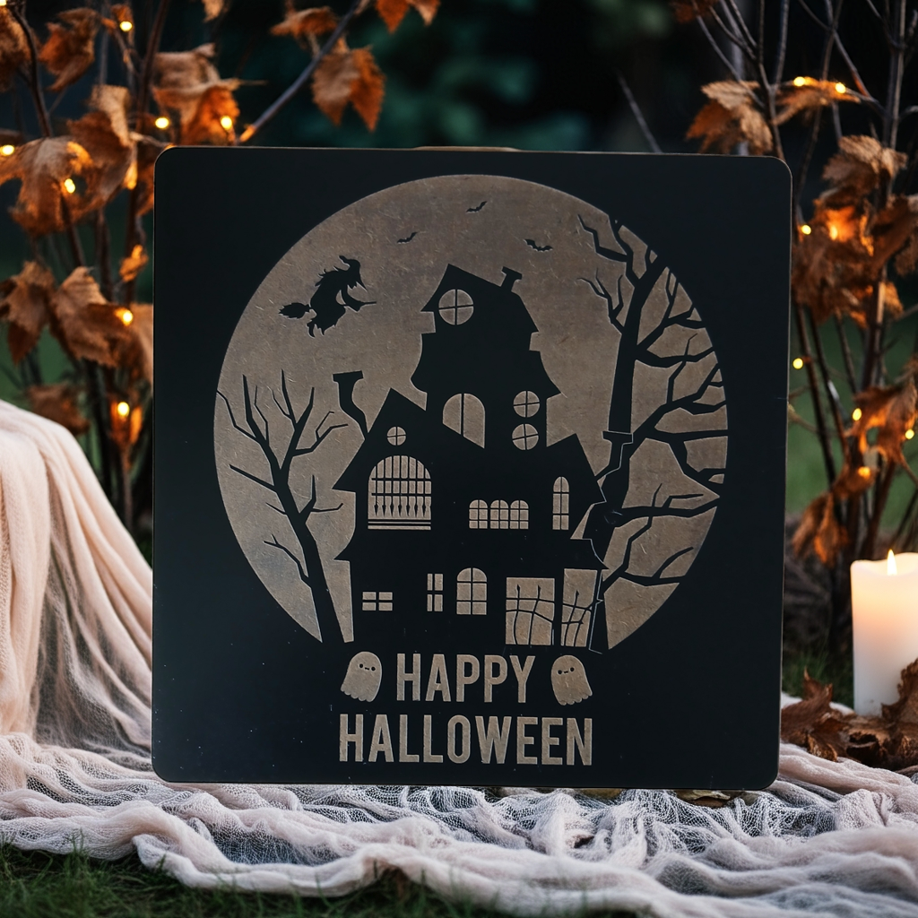 Halloween Wall Plaque / Door Sign. 27cm x 27cm x 3mm. Detailed and Spooky Engravings.