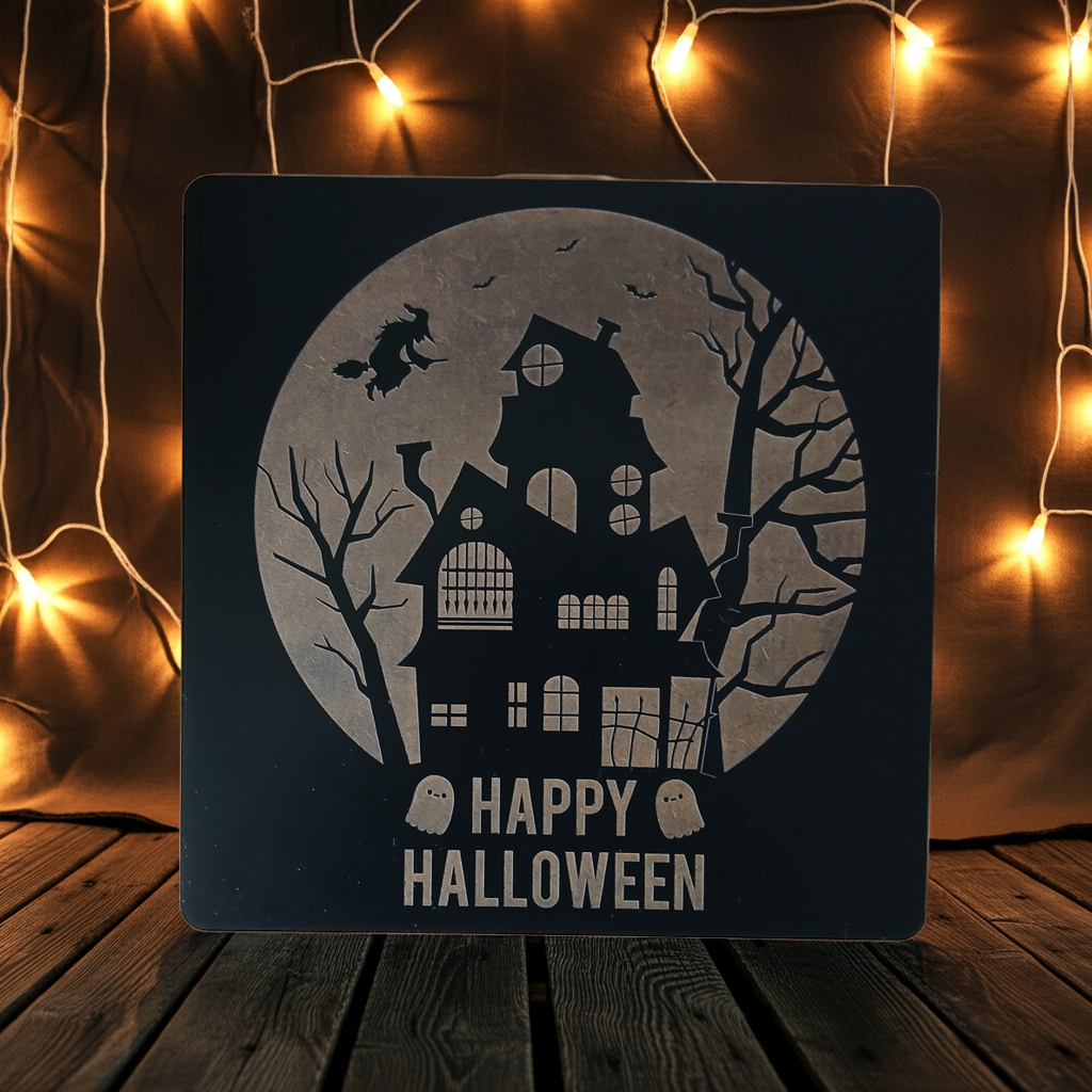 Halloween Wall Plaque / Door Sign. 27cm x 27cm x 3mm. Detailed and Spooky Engravings.