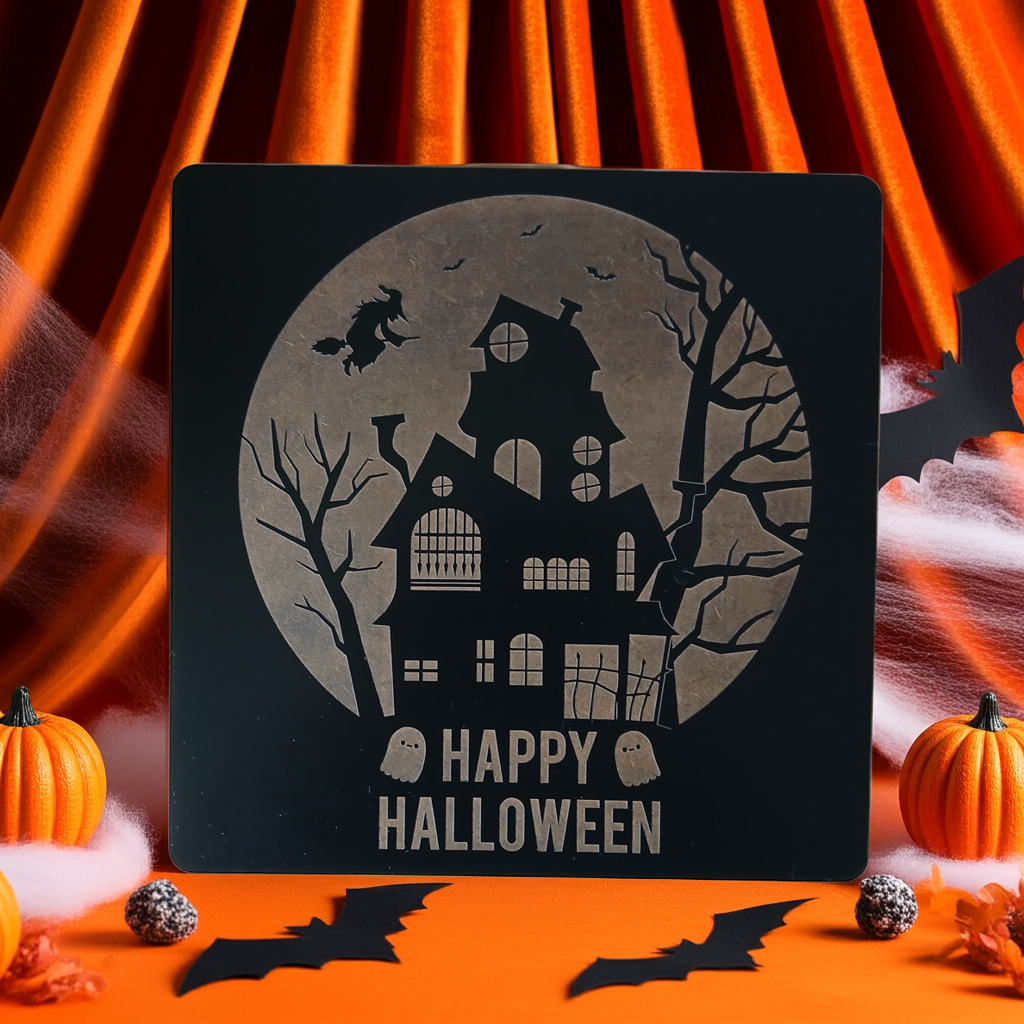 Halloween Wall Plaque / Door Sign. 27cm x 27cm x 3mm. Detailed and Spooky Engravings.