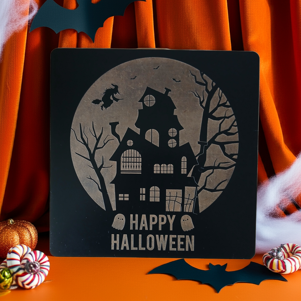 Halloween Wall Plaque / Door Sign. 27cm x 27cm x 3mm. Detailed and Spooky Engravings.