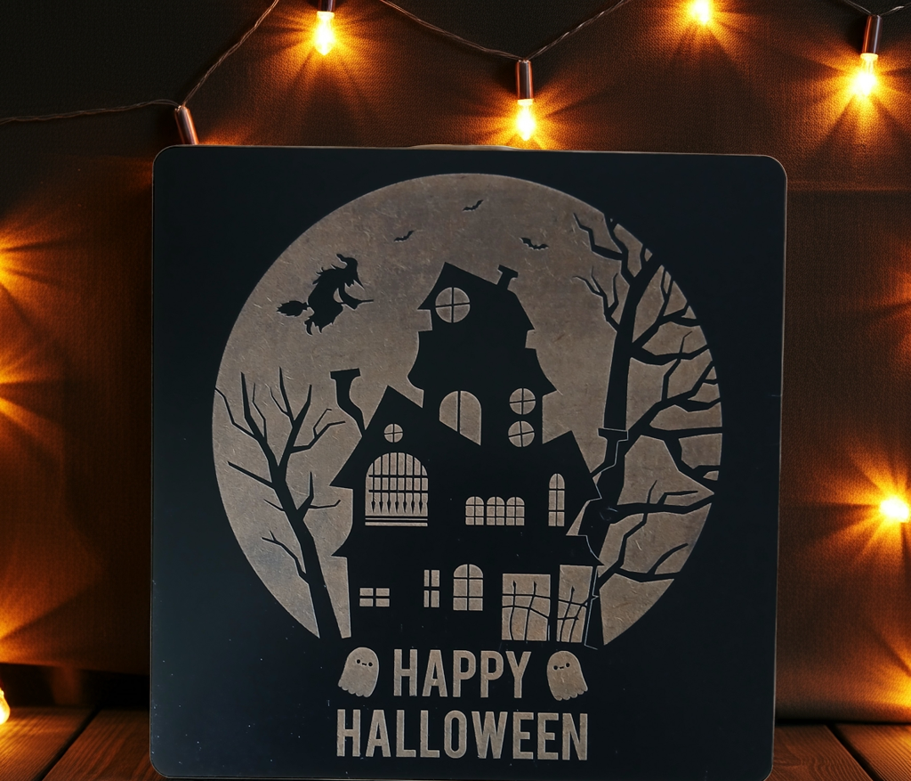 Halloween Wall Plaque / Door Sign. 27cm x 27cm x 3mm. Detailed and Spooky Engravings.