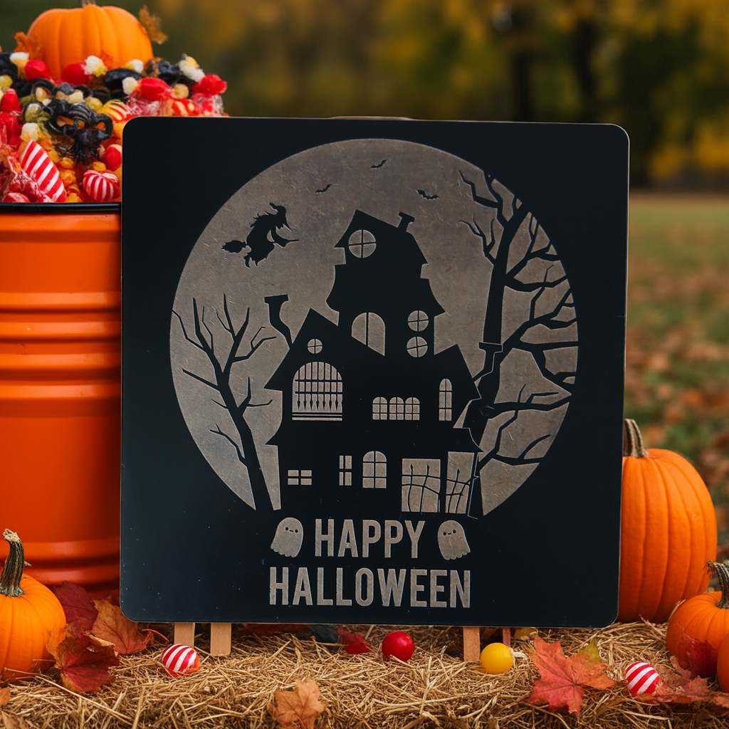 Halloween Wall Plaque / Door Sign. 27cm x 27cm x 3mm. Detailed and Spooky Engravings.