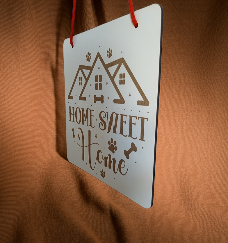 Dog Themed Home Sweet Home Sign, for hanging or affix to wall with our strong, leave no marks adhesive tape.