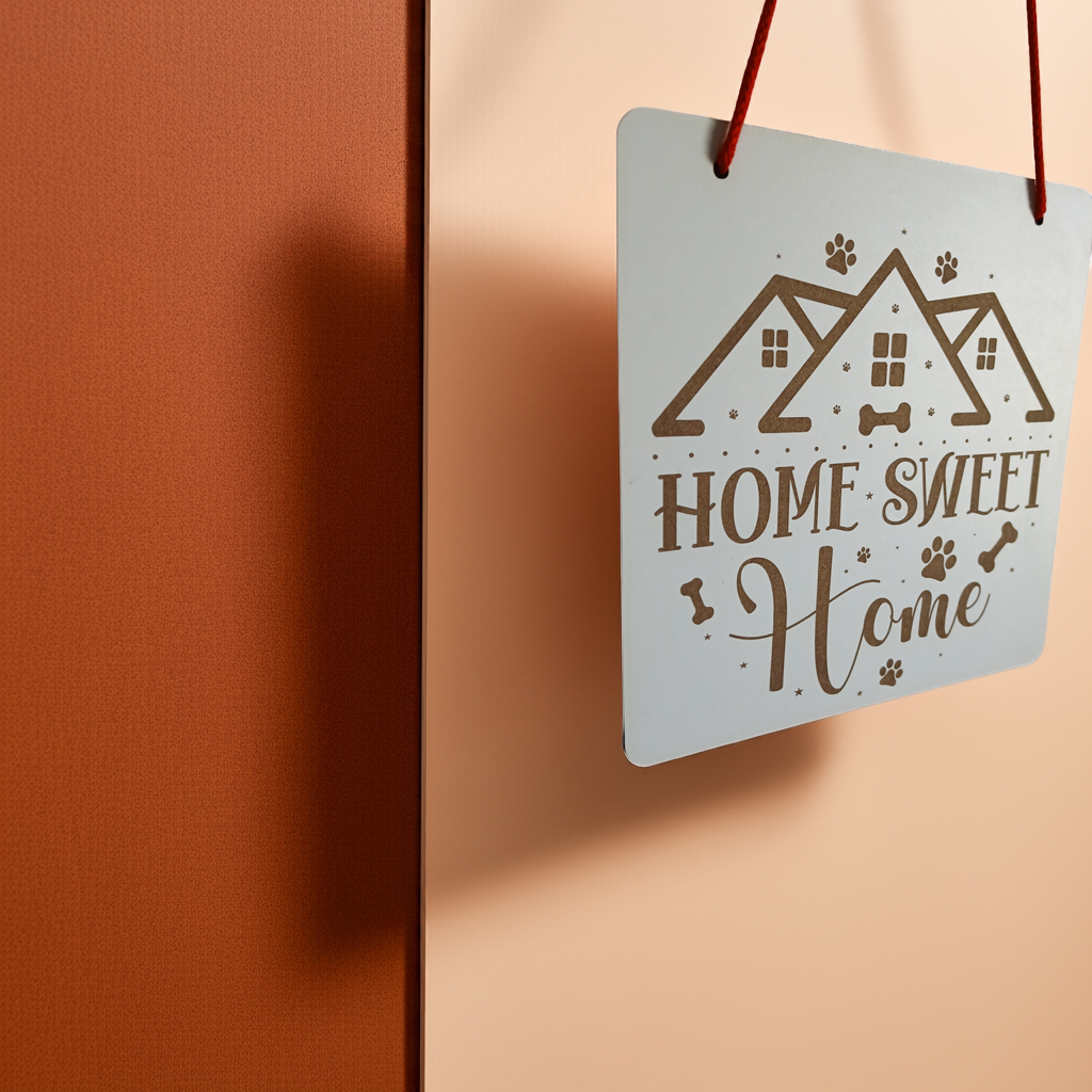 Dog Themed Home Sweet Home Sign, for hanging or affix to wall with our strong, leave no marks adhesive tape.