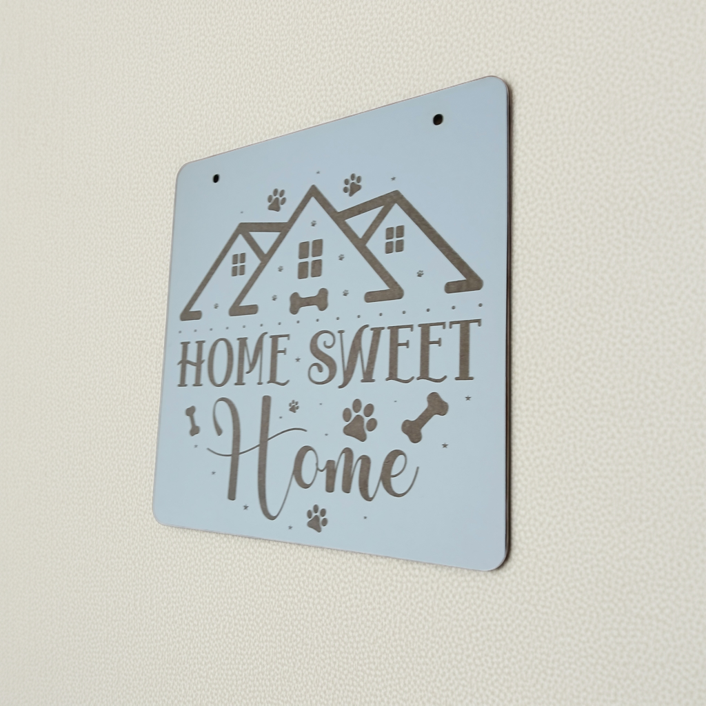 Dog Themed Home Sweet Home Sign, for hanging or affix to wall with our strong, leave no marks adhesive tape.