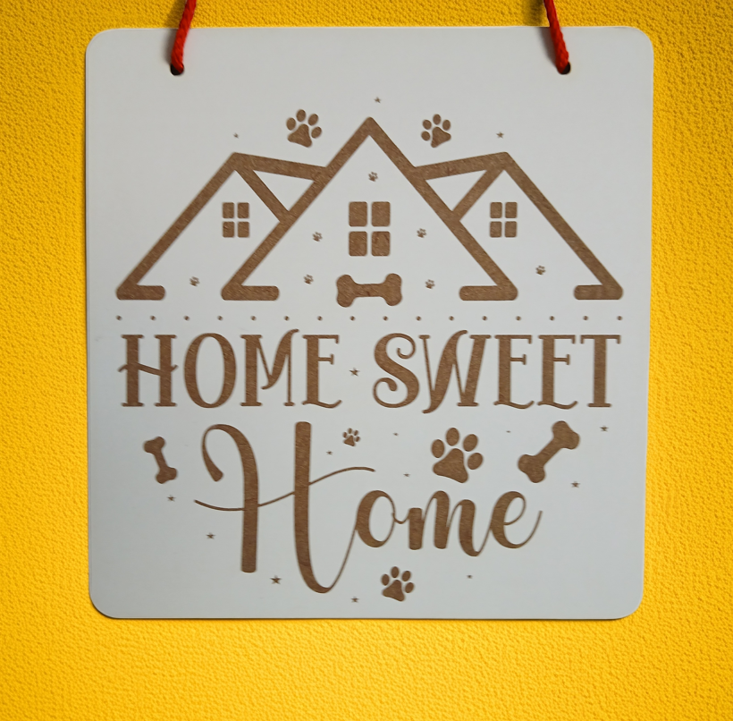Dog Themed Home Sweet Home Sign, for hanging or affix to wall with our strong, leave no marks adhesive tape.