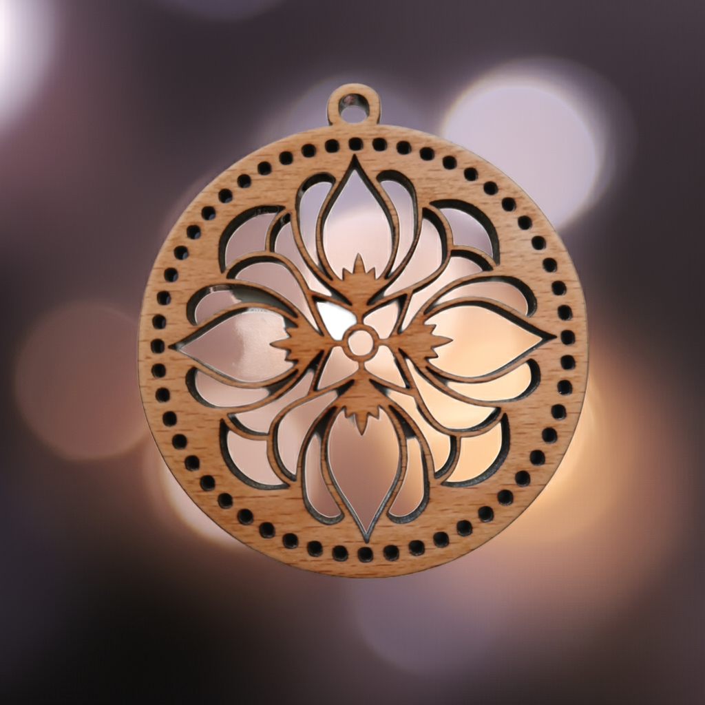 Intricate Round Steamed Beech Pendant. 70mm Diameter and 4mm thick.