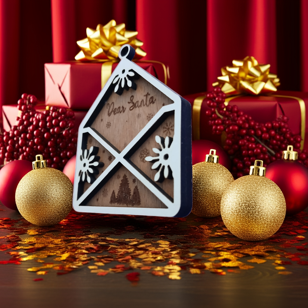 Personalise Christmas Baubles. White wood on Beech Wood. Engrave name on back.