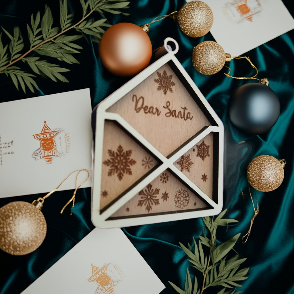 Personalise Christmas Baubles. White wood on Beech Wood. Engrave name on back.