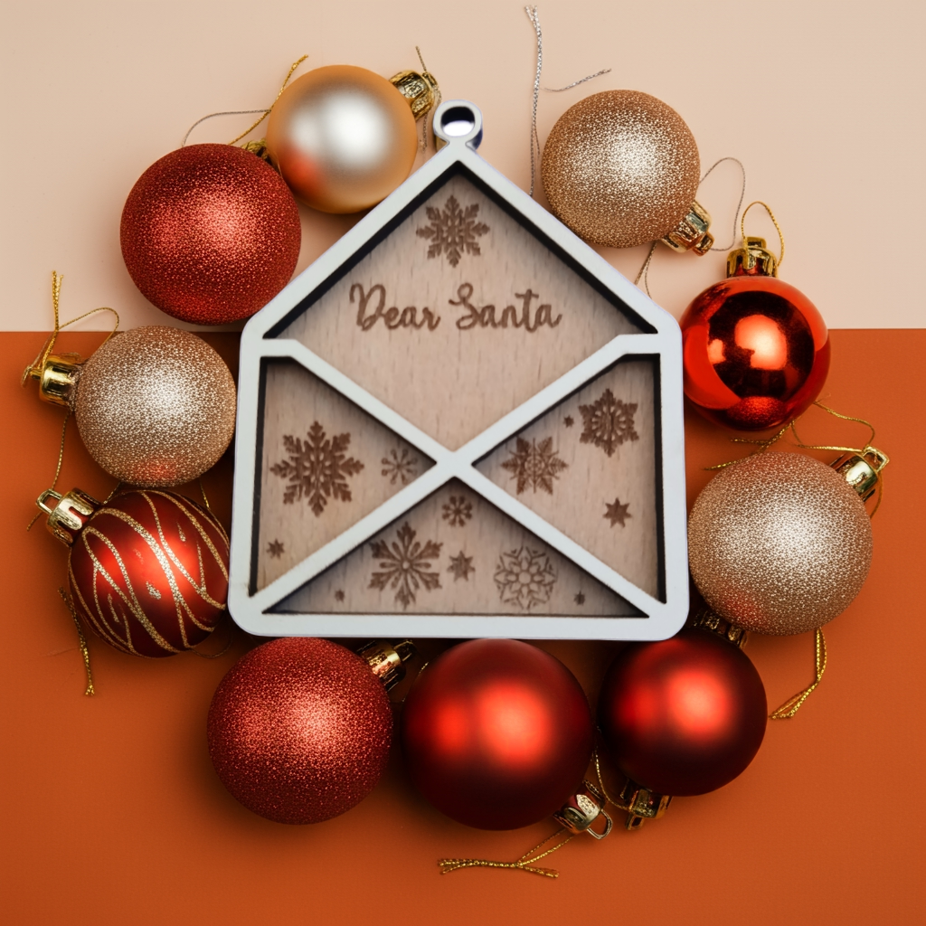 Personalise Christmas Baubles. White wood on Beech Wood. Engrave name on back.