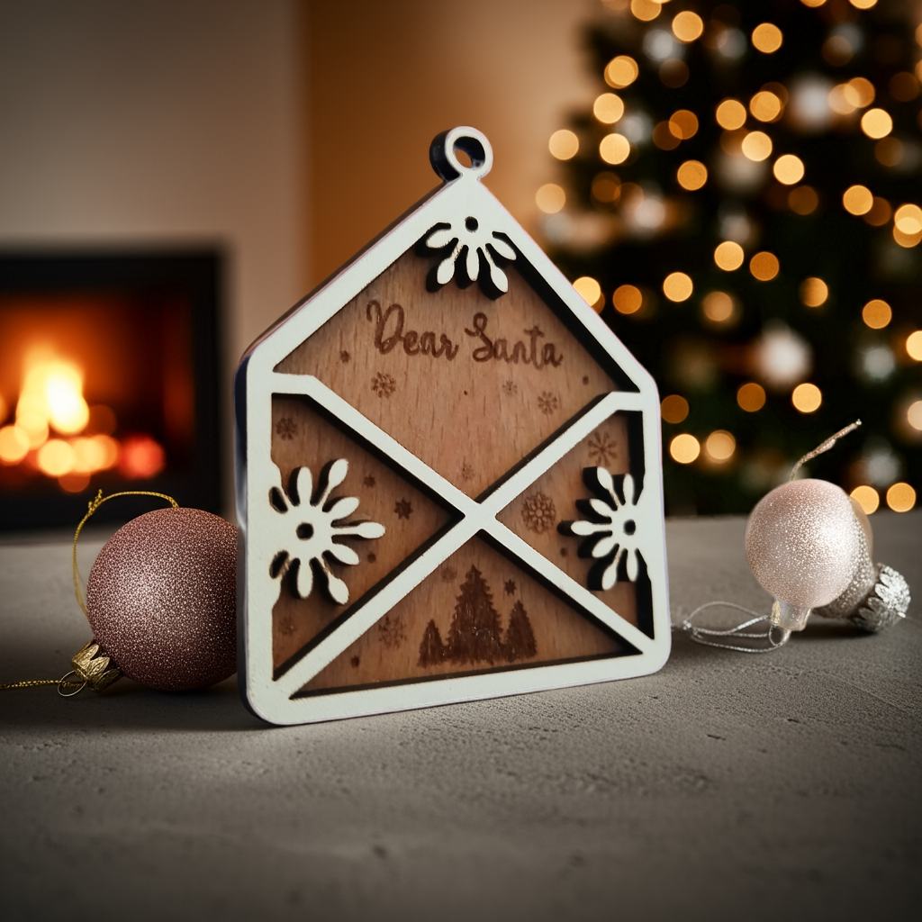 Personalise Christmas Baubles. White wood on Beech Wood. Engrave name on back.