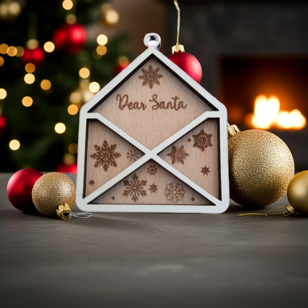 Personalise Christmas Baubles. White wood on Beech Wood. Engrave name on back.