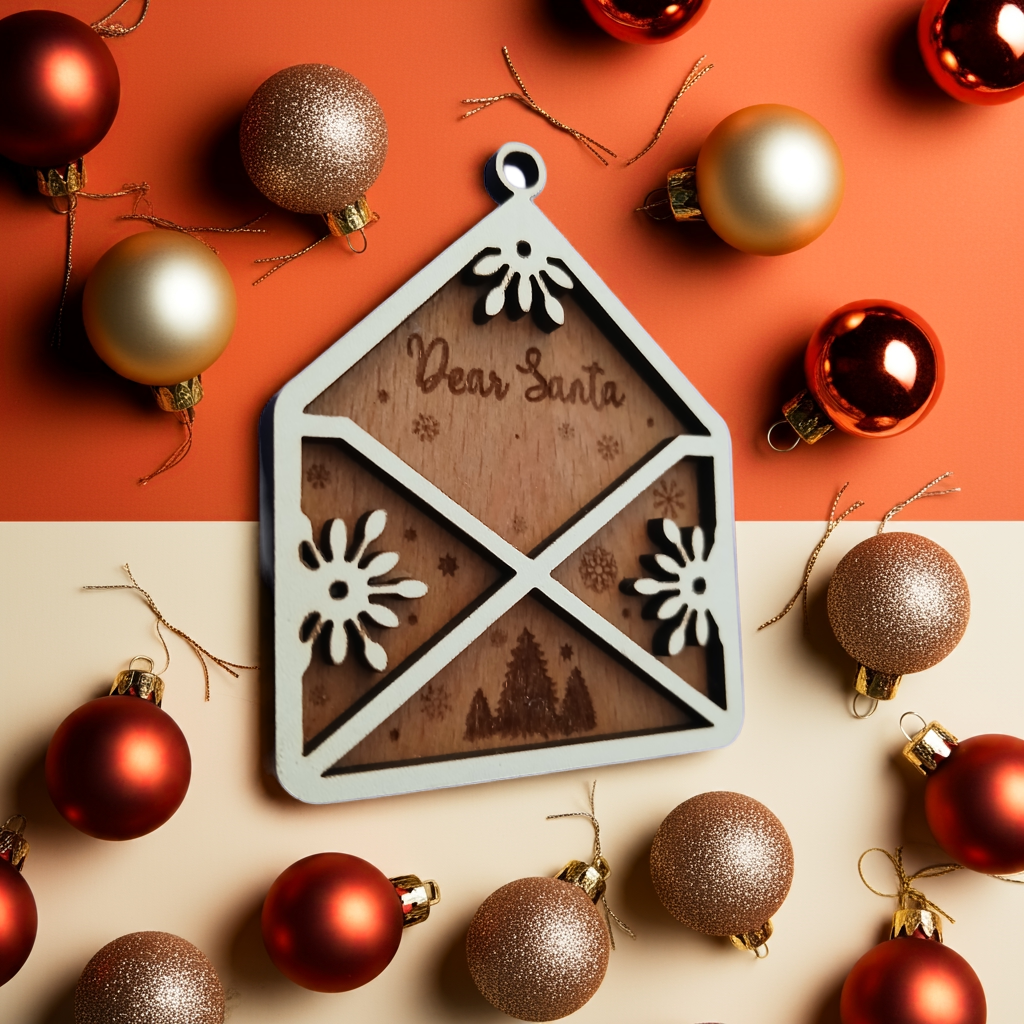 Personalise Christmas Baubles. White wood on Beech Wood. Engrave name on back.