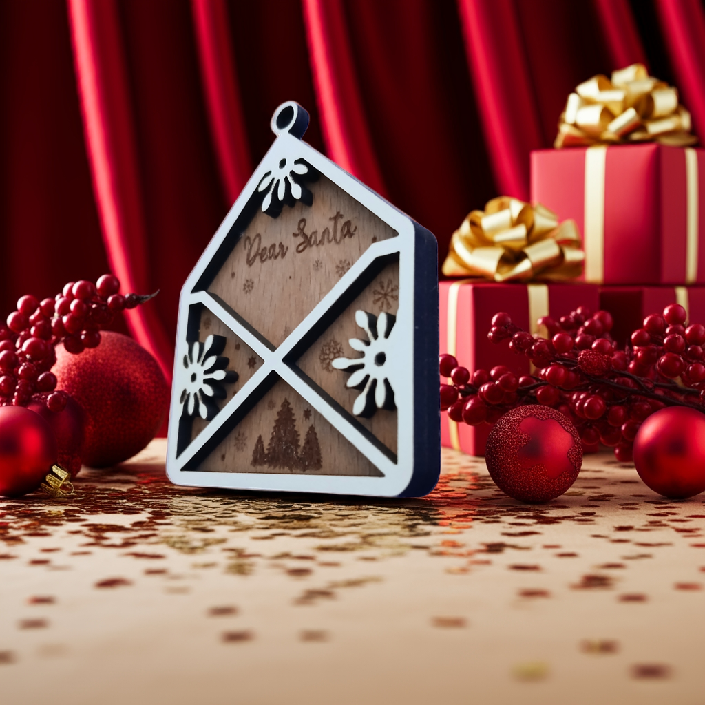 Personalise Christmas Baubles. White wood on Beech Wood. Engrave name on back.