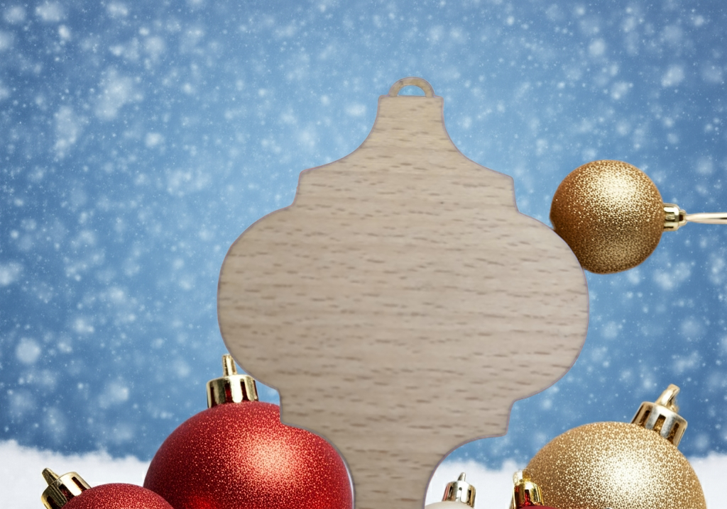 Personalise Christmas Baubles. White wood on Beech Wood. Engrave name on back.