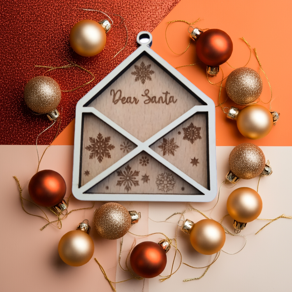 Personalise Christmas Baubles. White wood on Beech Wood. Engrave name on back.