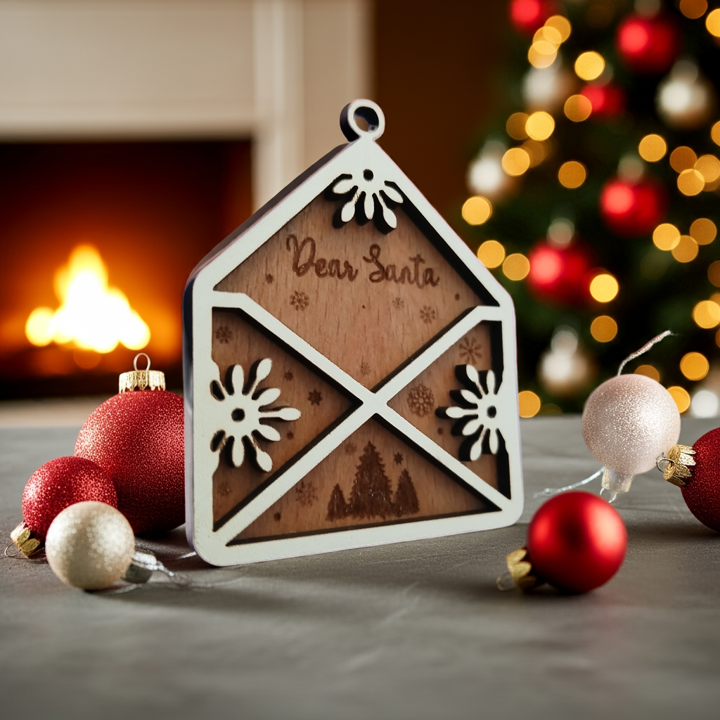 Personalise Christmas Baubles. White wood on Beech Wood. Engrave name on back.
