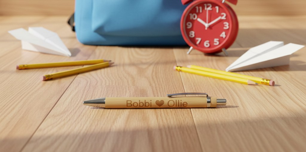 Personalised Bamboo Pen. Any Text and Font. Black Ink.