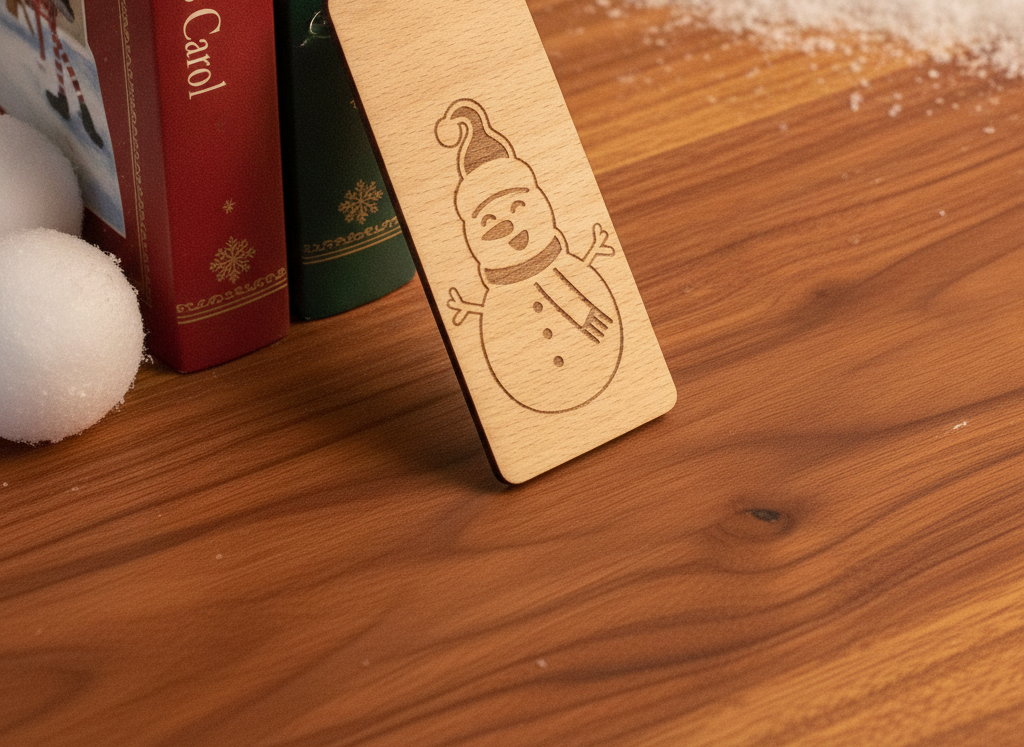 Personalised Snowman Wood Bookmark with Tassel – Custom Text & Font.