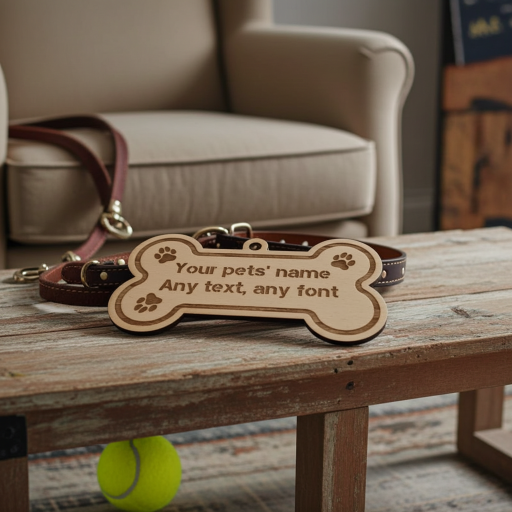 Personalised Wooden Dog Name Bone Shaped Sign Hanging Plaque Paw Bed Cage Gift. Any font and any text.