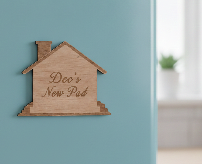 Personalised Wooden House Fridge Magnet - Steamed Beech Wood Custom Family Gift (70mm x 70mm)