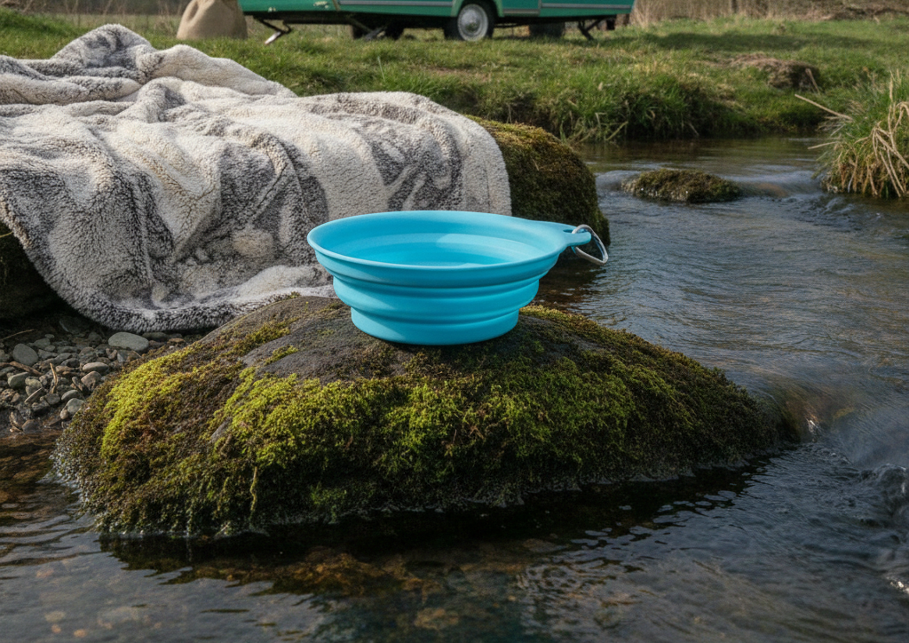Portable Dog Water Bowl Collapsible 400ml Pet Walking Feeding Dish Clip Carabiner.
