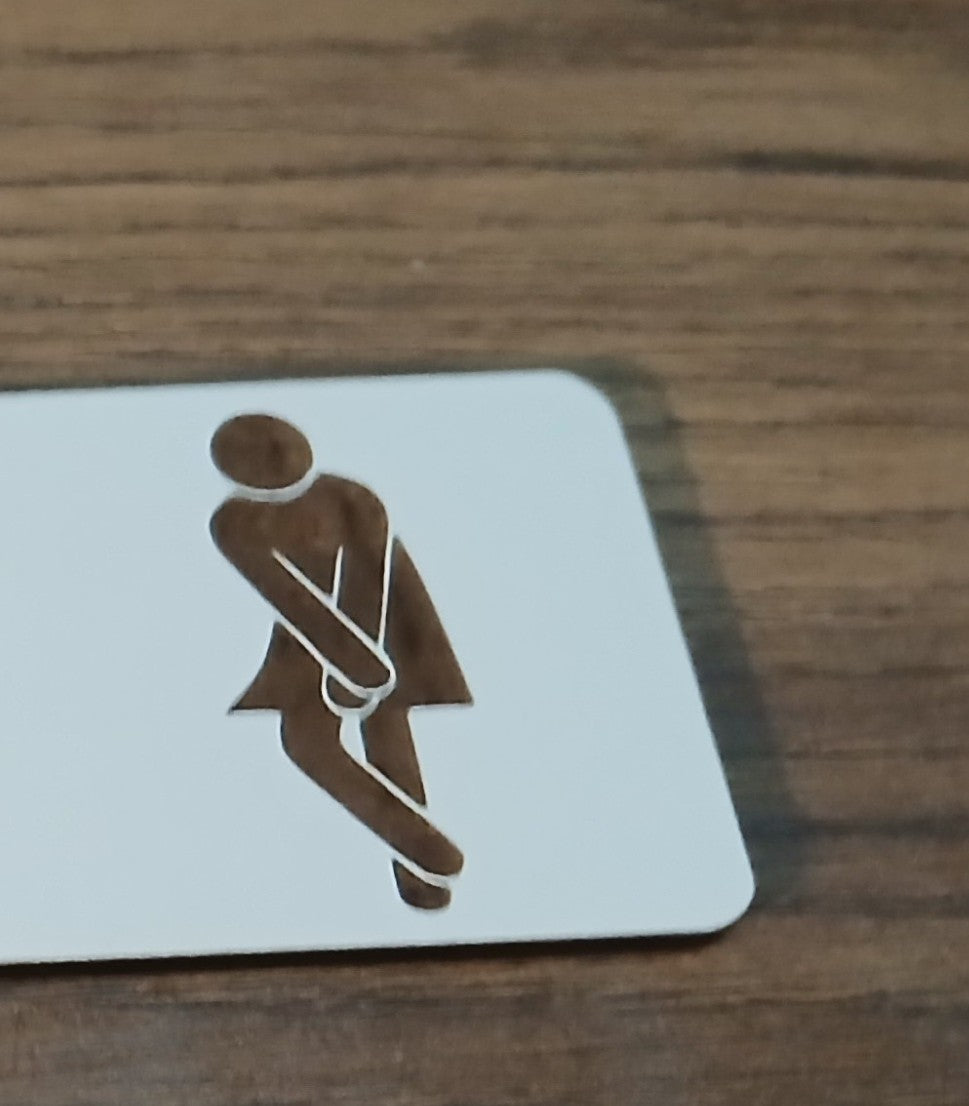 Funny Toilet Door Sign. White Wood Collection, comes with adhesive backing.