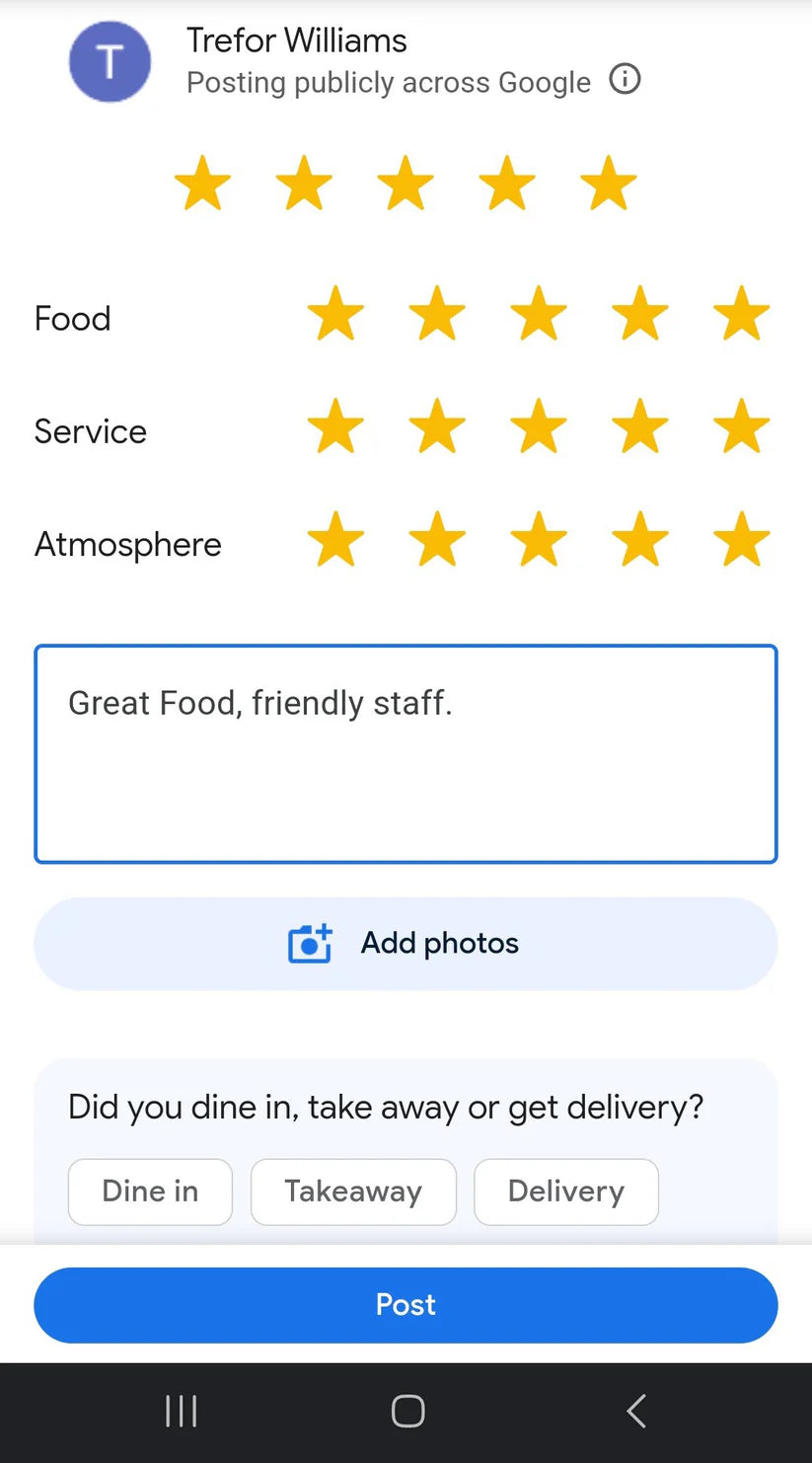 Handheld Tap to Review Sign, great for takeaways, busy coffee bars, trades people etc