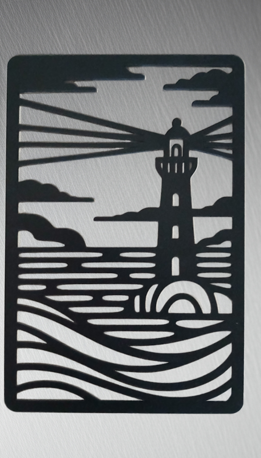 Seascape and Lighthouse Wall Art. Black Wood Cut out. 270mm x 180mm x 3mm.